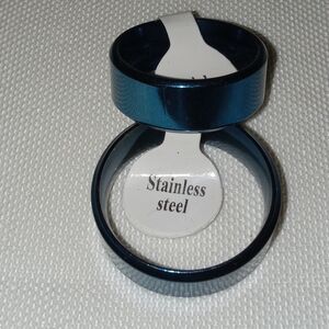 Gunmetal Blue Stainless Steel Wide Band Simple Wedding Ring Set